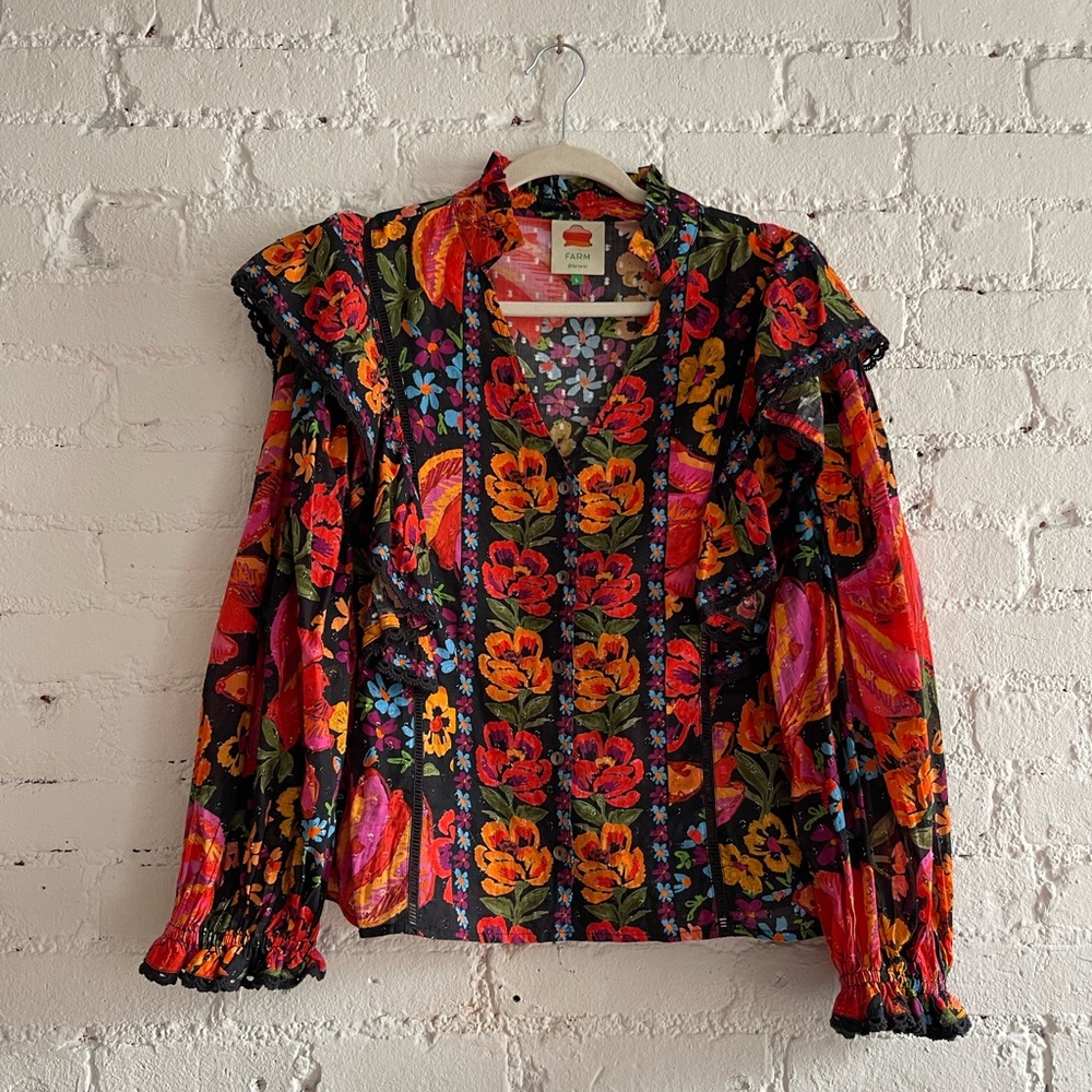 Farm Rio Spring Bananas Cotton Blouse Women’s Large